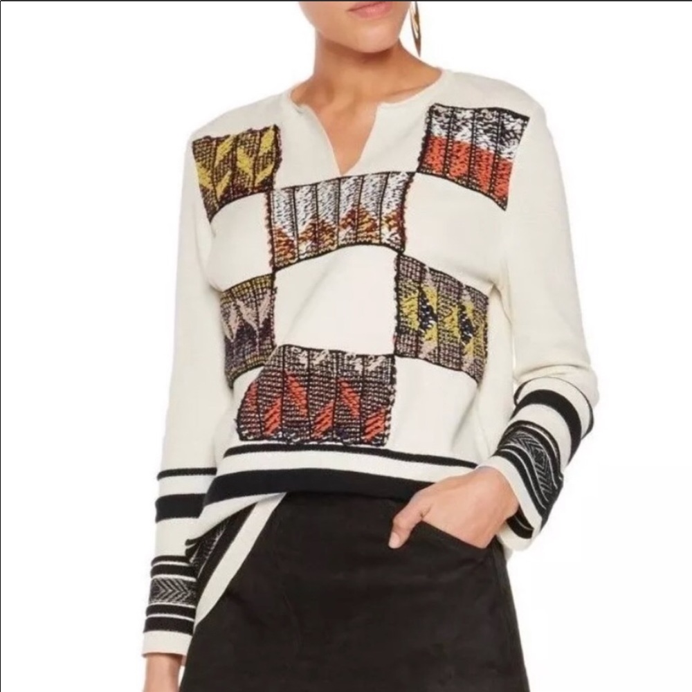 Tory Burch Cream and Black Tunic with Multicolor Pattern